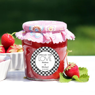 Adesivo Redondo Espalhar O Amor Preto De Casamento De Gingham Bran