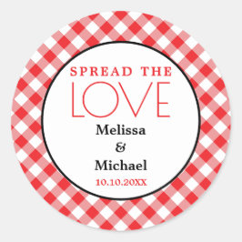 Adesivo Redondo Espalhe O Favor Do Casamento Red Gingham