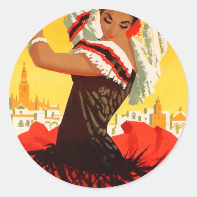 Adesivo Redondo Espanha 1959 Seville April Fair Poster (Frente)