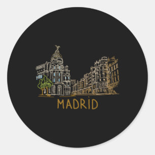 Adesivo Redondo Espanha de Madrid Desenhada