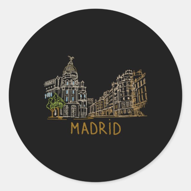 Adesivo Redondo Espanha de Madrid Desenhada (Frente)