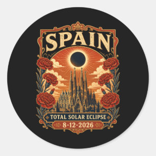 Adesivo Redondo Espanha Eclipse Solar Total 2026 Barcelona Sagrada