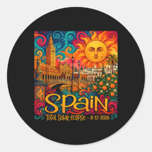 Adesivo Redondo Espanha Eclipse Solar Total 2026 Retro Paisley