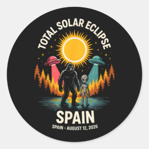 Adesivo Redondo Espanha Eclipse Total do Sol 2026 Pé Grande Alien