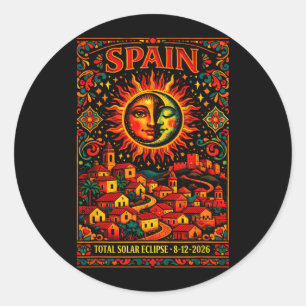 Adesivo Redondo Espanha Eclipse Total Totalidade Solar 2026 Arte F