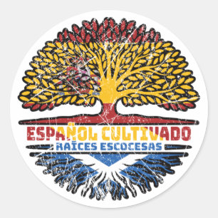 Adesivo Redondo Espanha Escocesa - Bandeira Raízes de Árvore Espan