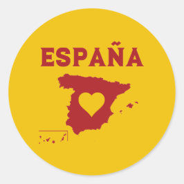 Adesivo Redondo Espanha Sticker España Mapa Amarelo Vermelho