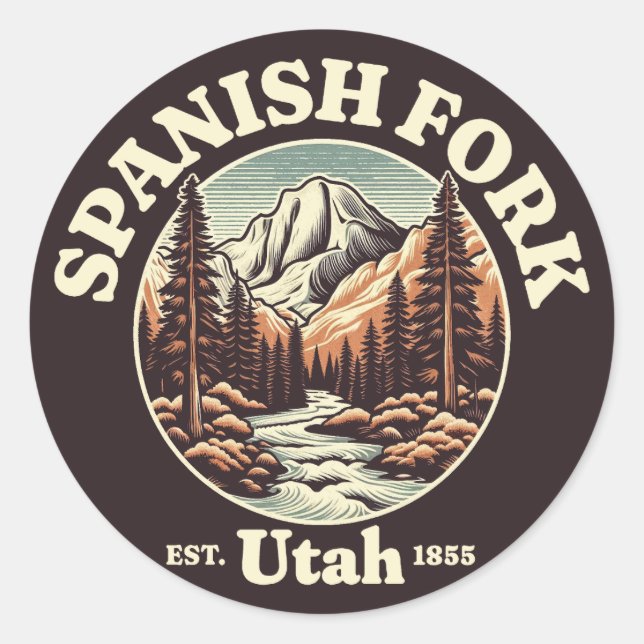 Adesivo Redondo Espanhol Fork, Utah (Frente)