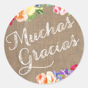 Adesivo Redondo Espanhol Obrigado Pequenos Vinheiros   Muchas Grac