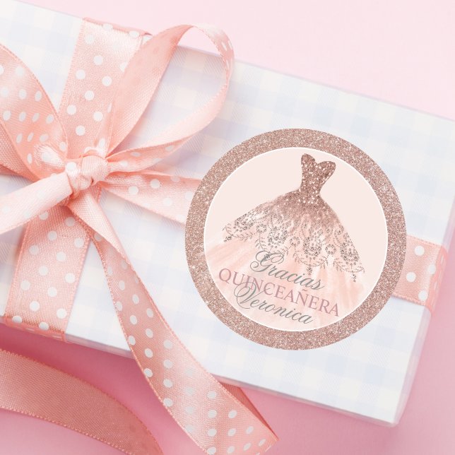 Adesivo Redondo Espanhol Quinceañera Mis Quince Rosa Rosa Obrigado (Criador carregado)