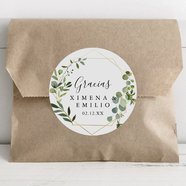 Adesivo Redondo Espanhol Verde Tropical Obrigado Favor De Casament (Criador carregado)