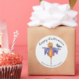Adesivo Redondo Espantalho de Halloween com Abóbora