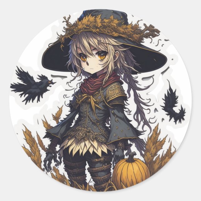 Adesivo Redondo Espantalho Halloween  (Frente)