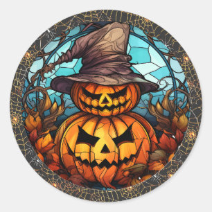 Adesivo Redondo Espantalho Spooky e Pumpkin Vinheta do Halloween