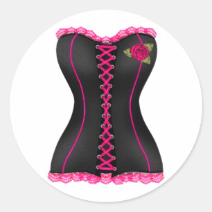 Adesivo Redondo Espartilho Preto Rosa rose