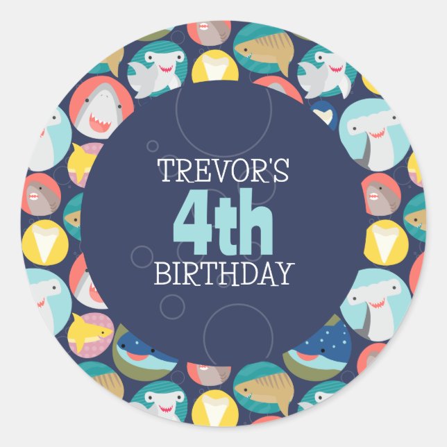 Adesivo Redondo Espécies De Tubarões (Frente)