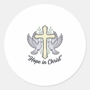 Adesivo Redondo Esperança em Cristo Pombo Cruz Design Cristão Vint