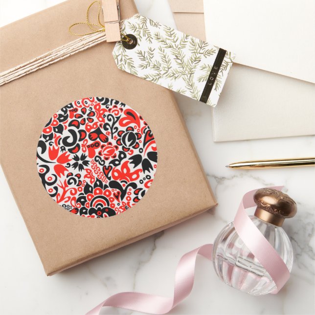 Adesivo Redondo Espetáculo floral de arte popular ucraniana (Presentear)