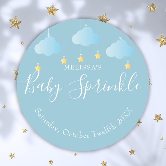 Adesivo Redondo Espingarda borrifada Pequena Estrela Chá Azul (Twinkle Sprinkle Little Star Baby Boy Shower Blue Classic Round Sticker)