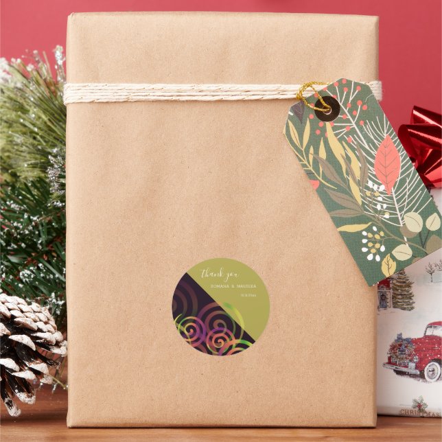 Adesivo Redondo Espirais Chic Rainbow Em Roxo E Mostarda (Feriado)