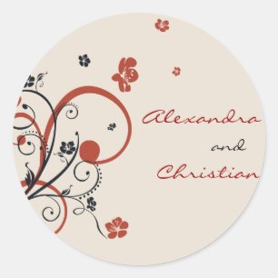 Adesivo Redondo Espirais & flores que Wedding economias a data