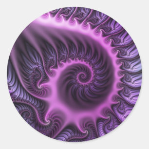 Adesivo Redondo Espiral De Arte Fractal, Roxal, Rosa-Legal, vívida