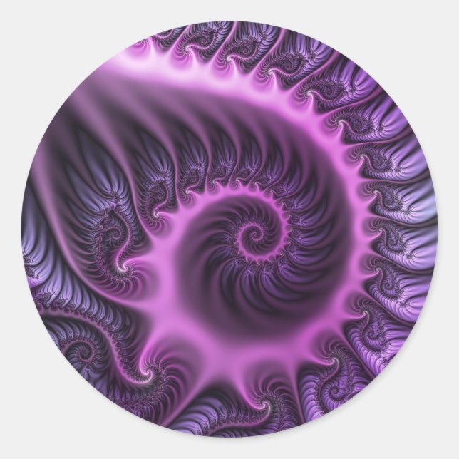 Adesivo Redondo Espiral De Arte Fractal, Roxal, Rosa-Legal, vívida (Frente)