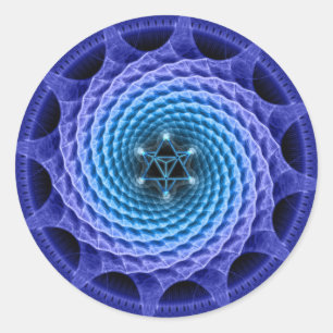 Adesivo Redondo Espiral Merkaba Mandala Blue Fractal Sticker
