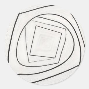 Adesivo Redondo Espiral Quadrada Abstrata Preto e Branco