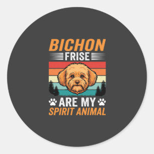 Adesivo Redondo Espírito Animal Bichon Frise Cão Retro