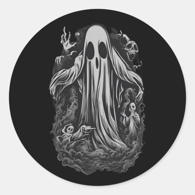 Adesivo Redondo Espírito do Dia das Bruxas 8, horrível, assustador (Frente)