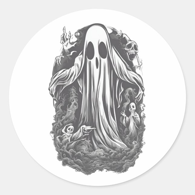 Adesivo Redondo Espírito do Dia das Bruxas 8, horrível, assustador (Frente)