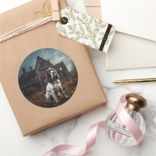 Adesivo Redondo Espírito Inglês do Springer Spaniel Halloween