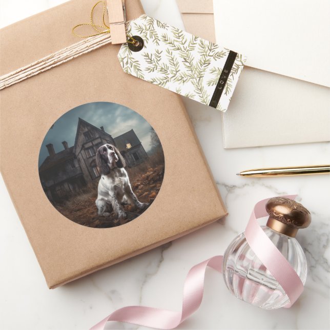 Adesivo Redondo Espírito Inglês do Springer Spaniel Halloween (Presentear)