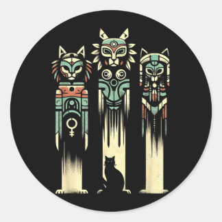 Adesivo Redondo Espíritos Totem de Gato - Vintage Halloween Gato A