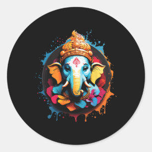 Adesivo Redondo Espiritual Hindu Ganesha Festival Retro Diwali Yog