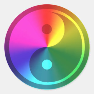 Adesivo Redondo Espiritual Yin Yang - Design Arco-íris