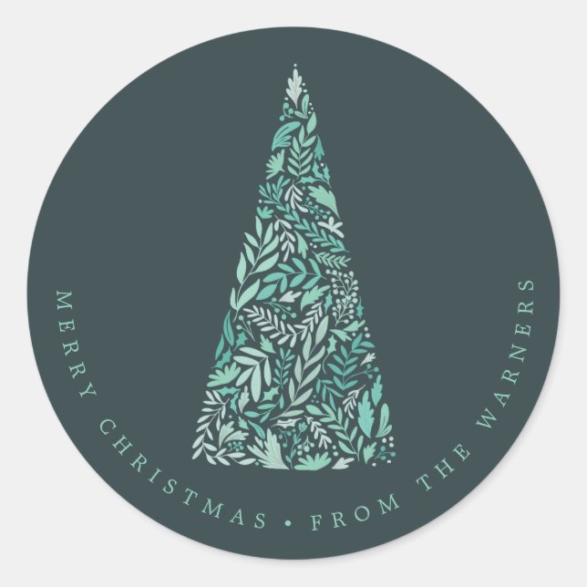 Adesivo Redondo Esplêndida Árvore Spruce Verde Natal/feriado (Frente)