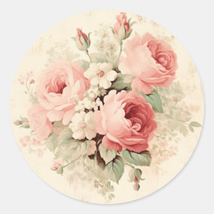 Adesivo Redondo Esplendor Desgastado, Rosa Shabby Chic
