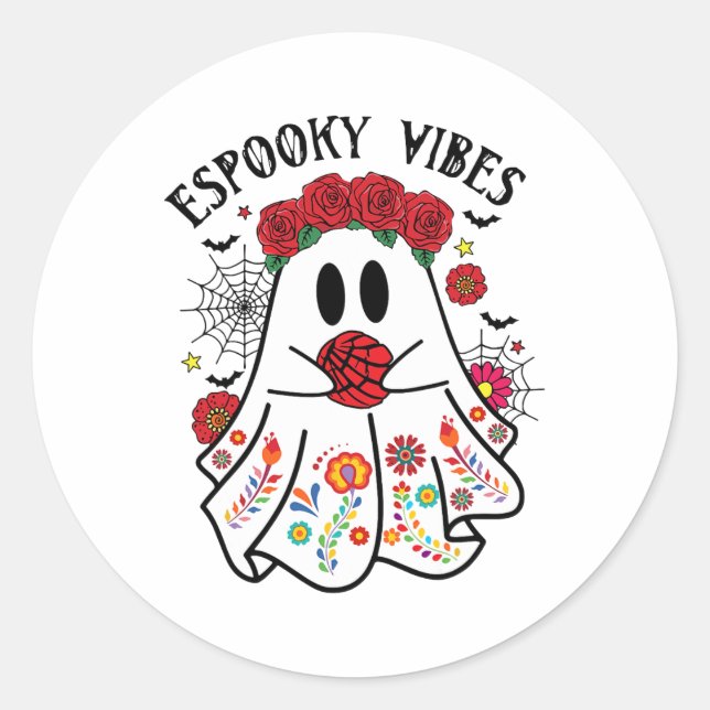 Adesivo Redondo Espooky Vibes Halloween Fantasma Mexicano Concha S (Frente)