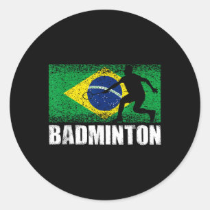 Adesivo Redondo Esporte Badminton, Bandeira Retro Brasil, Brasilei