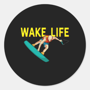 Adesivo Redondo Esportes Aquáticos de Wake Life Surfing e Wakeboar