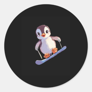 Adesivo Redondo Esportes De Inverno De Snowboard Cujo Pinguim É Bo