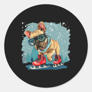 Adesivo Redondo Esportes De Inverno Engraçados Para Cachorros E Pa