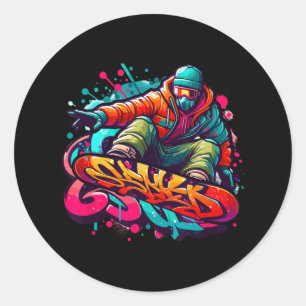 Adesivo Redondo Esportes Dinâmicos de Abstrato de Arte do Snowboar
