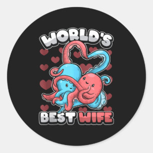 Adesivo Redondo Esposa do Mundo Cute Kawaii Polvo Coração Fofo Cas