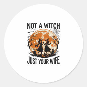 Adesivo Redondo Esposa engraçada Halloween Vintage Witch Moon Desi