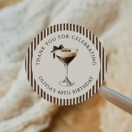 Adesivo Redondo Espresso Martini Festa de Aniversário Obrigado