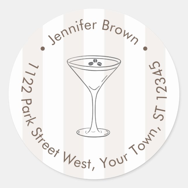 Adesivo Redondo Espresso Martini Love está criando endereço de ret (Frente)