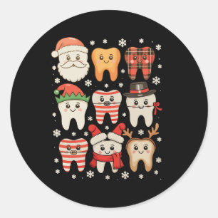 Adesivo Redondo Esquadrão de Dentes de Natal Dental Equipe Dentist